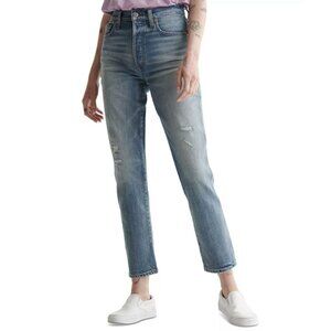 Lucky Brand Drew Distressed High-Rise Ankle Mom Jeans Marine Wash 29 X 27 NWT